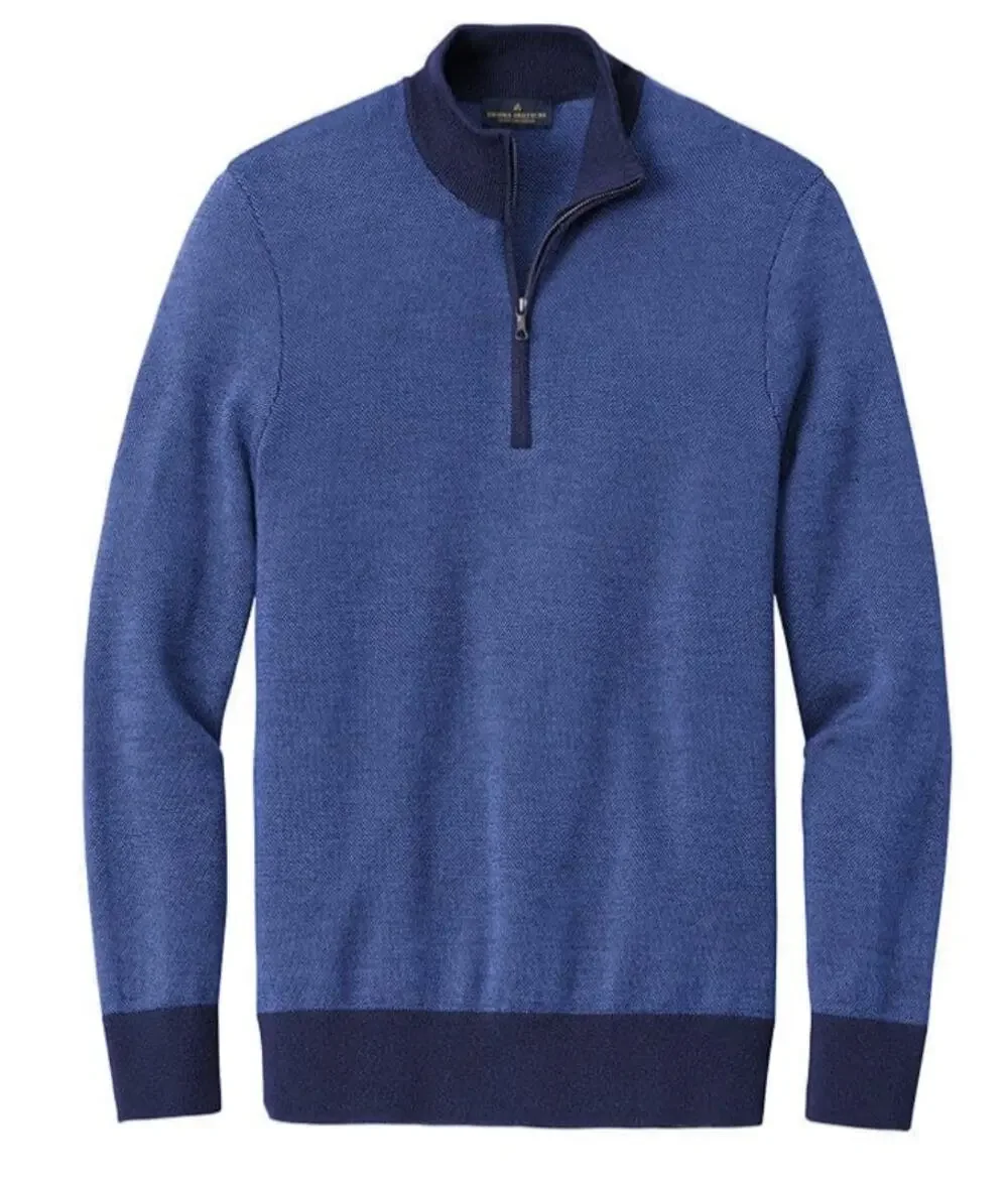 Brooks Brothers Washable Merino Birdseye Quarter Zip Sweater Navy 2XL